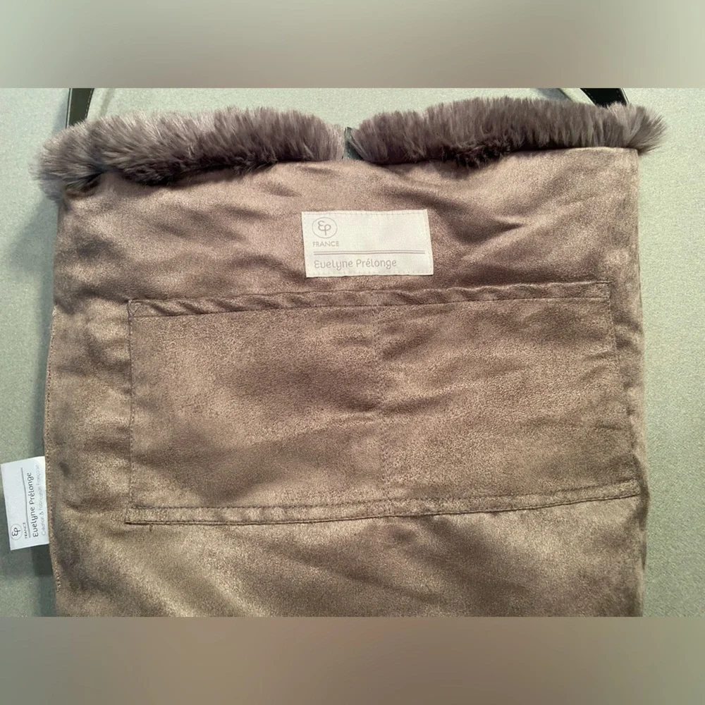 Evelyne Prelonge‎ Faux Fur Shoulder Bag with Pom Pom and Leather Strap Handle